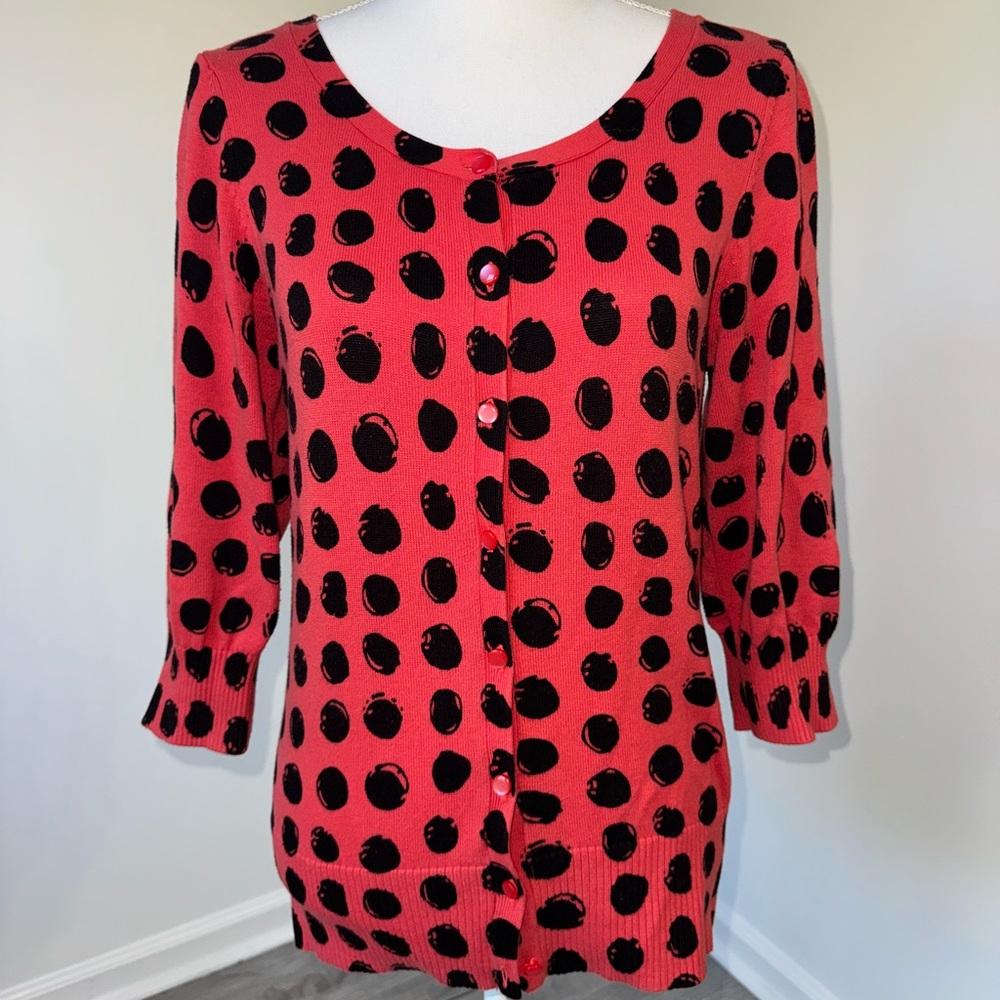 AB Studio‎ Polka Dot Cardigan Sweater Womens Large Button Up Abstract Artsy